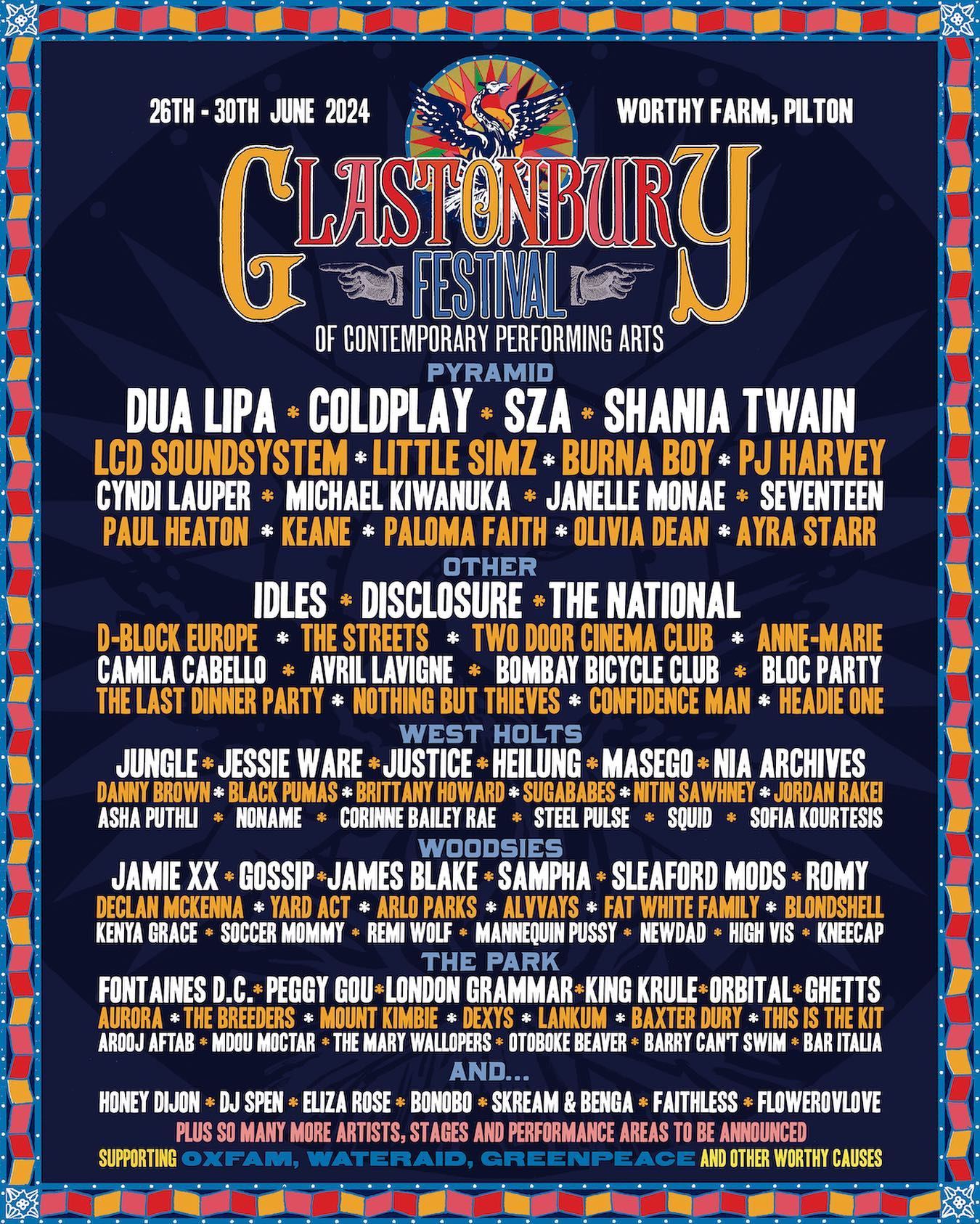 Glastonbury Festival 2024 1st lineup release poster