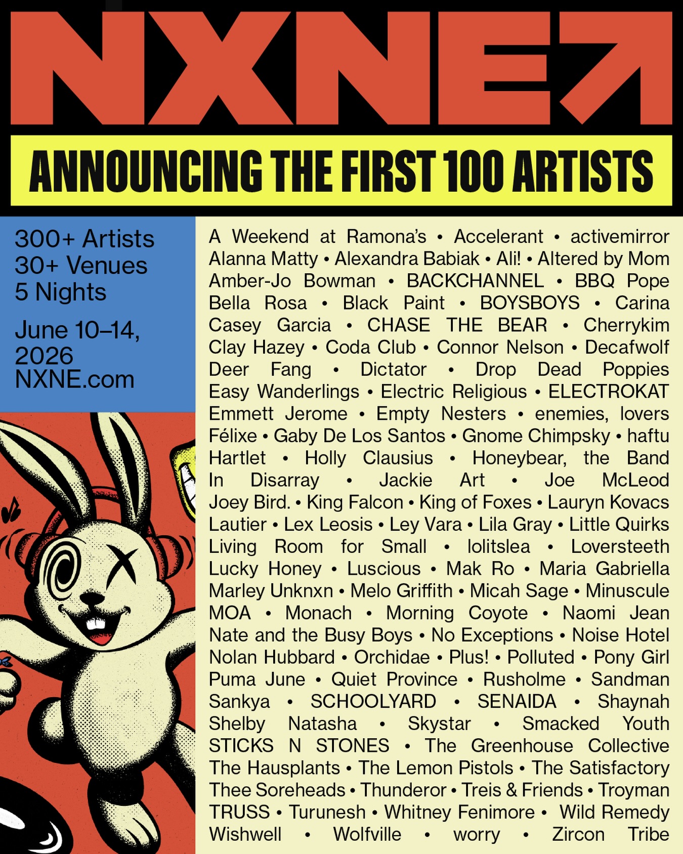 NXNE 2026 1st 100 poster