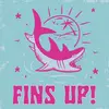 Stylized photo of a shark in fuchia over a cyan background. 