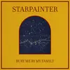 A starry scene is seen inset through a door-like aperture. The backgroud is yellow. 